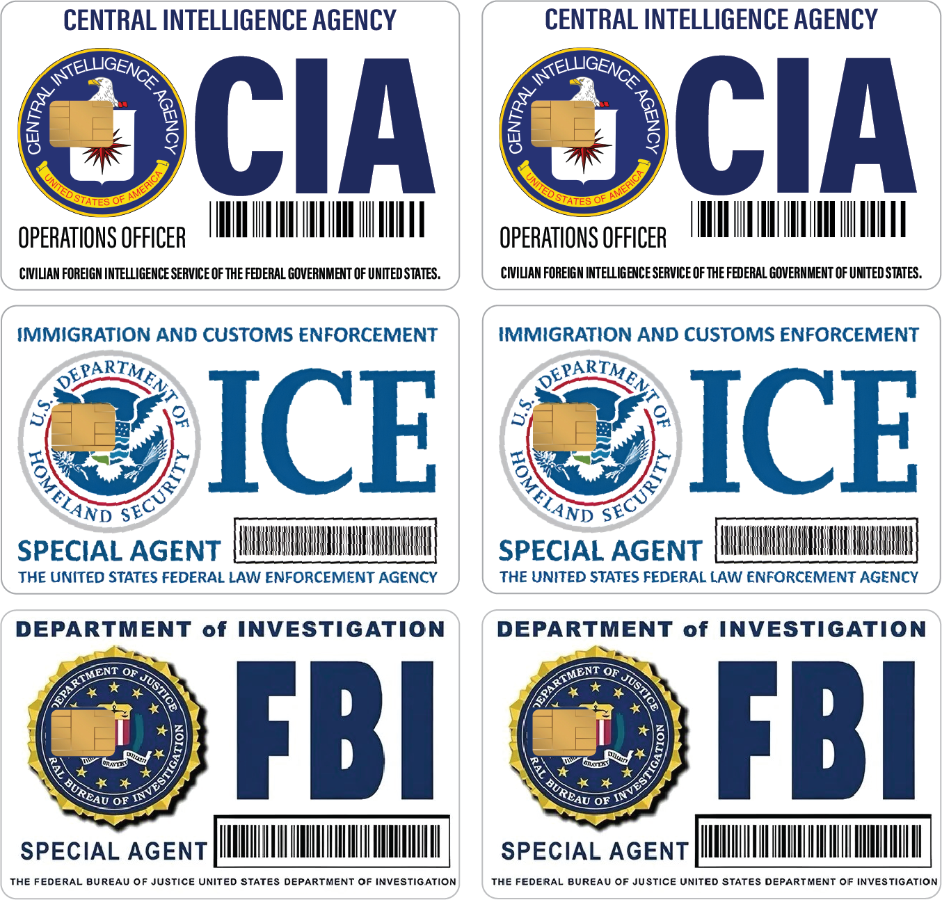 6-Pack ICE CIA FBI Credit Card Skin Sticker Bundle - Cardskin Gift Set Parody Unbranded/Generic
