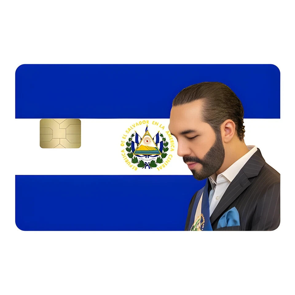 El Salvador With Bukele Credit Card Sticker Skin Vinyl Card Cover Pack of 2 Any Custom Product