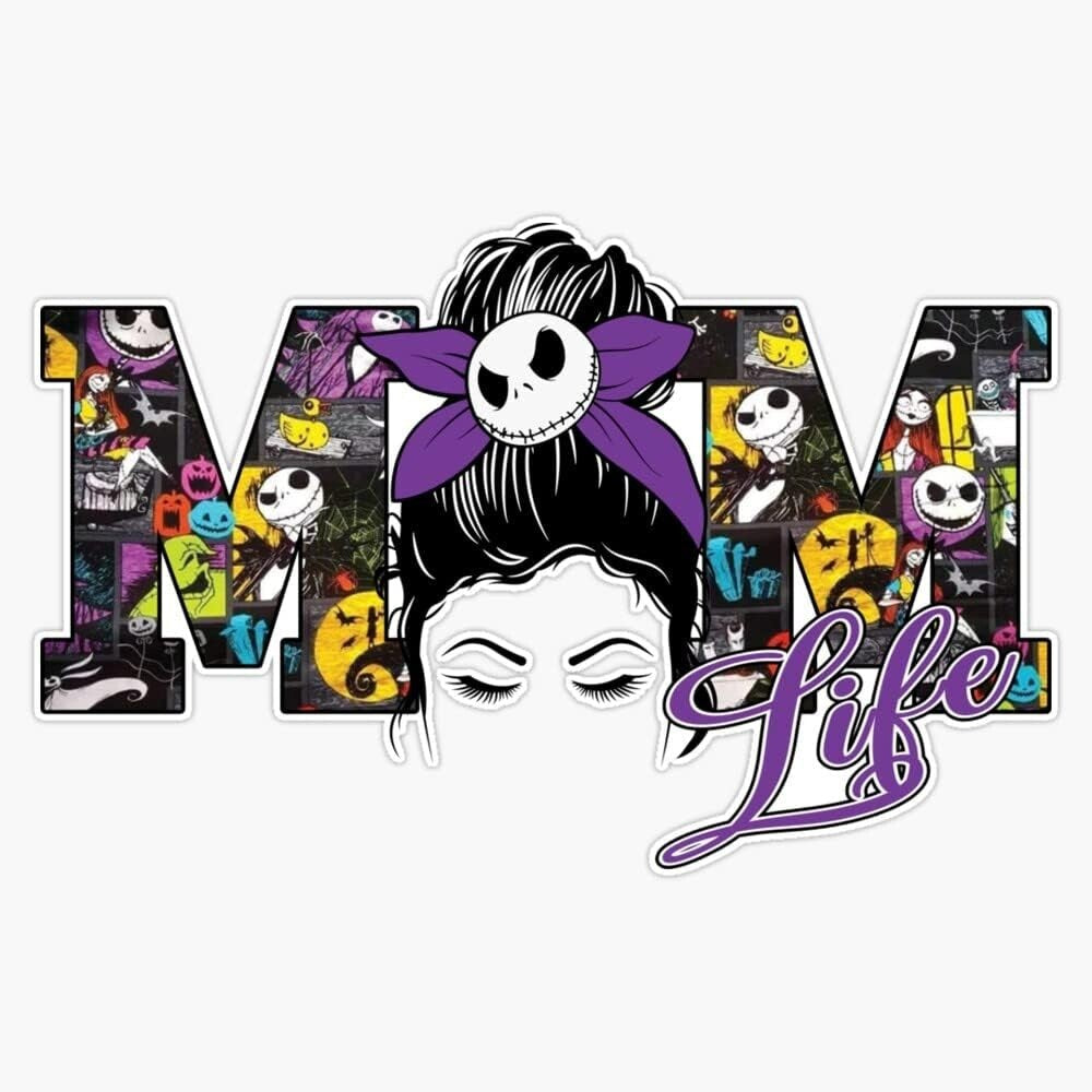 Mom Life Sticker (2-Pack) Jack Skellington Decal | 5" Halloween Car Laptop Vinyl Any Custom Product
