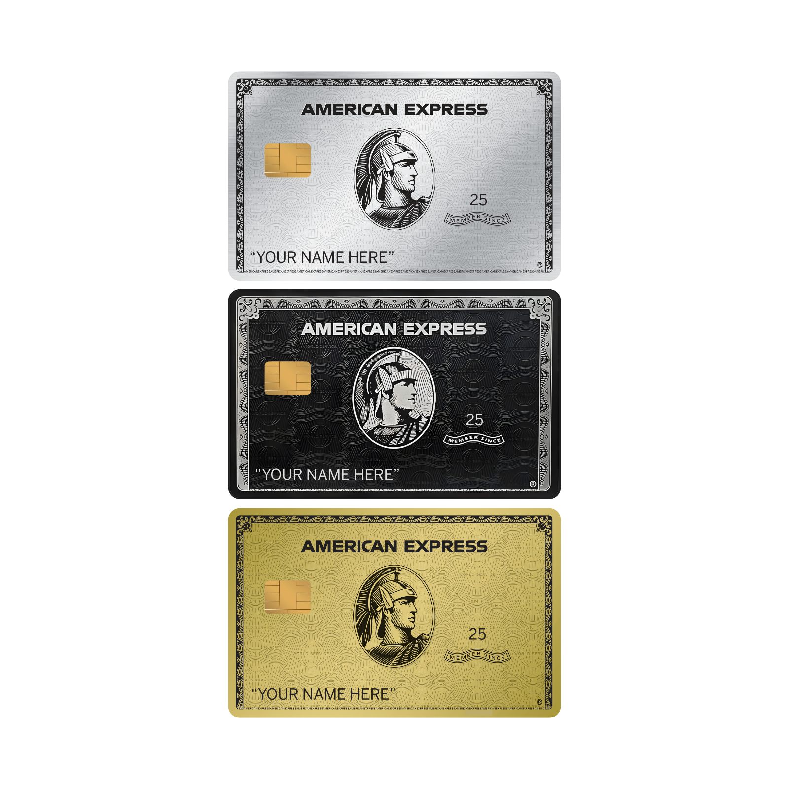 Custom AMEX Card Skin (3-Pack) Gold, Platinum, Black | Personalized Name L-Chip Anycustomproduct.com