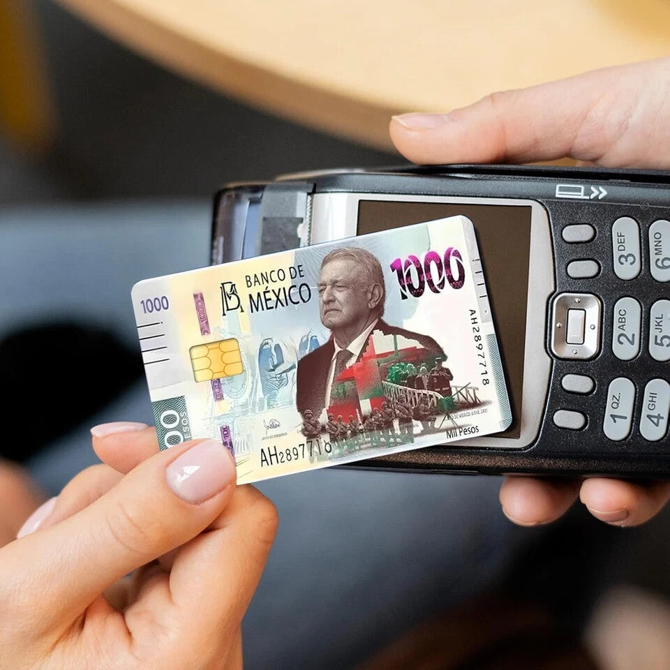 Credit Card Skin Mexico Amlo 1000 Peso Vinyl UV Stickers Card Covers Pack of 2 Any Custom Product