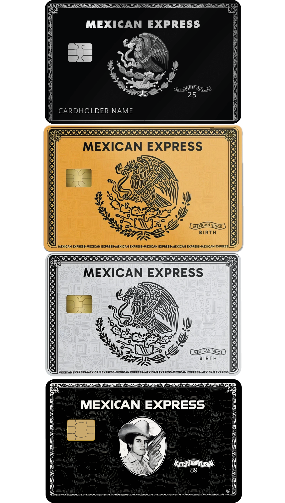 Mexican Express Card Skin (4-Pack) | Funny AMEX Parody | Gold, Platinum, Black Any Custom Product