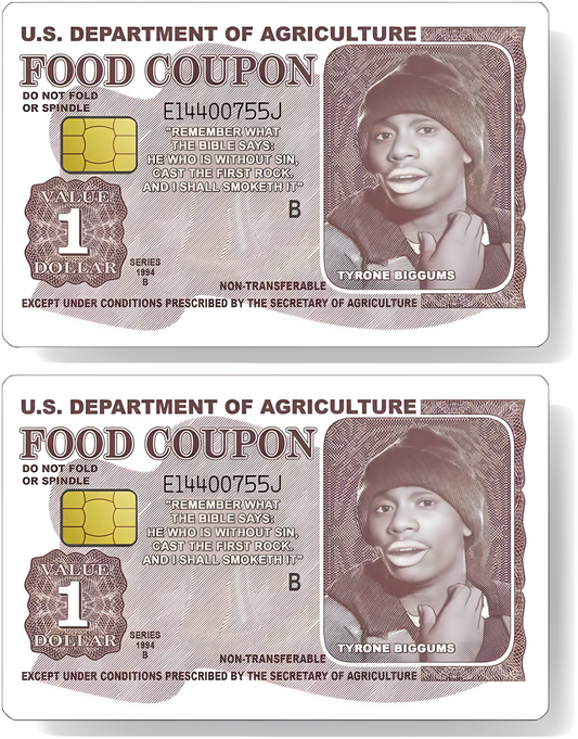 Tyrone Biggums Vinyl Credit Card Sticker 2-Pack – Fits Big and Small Chips – Durable Peel-and-Stick Custom Card Wrap for Fun Personalization