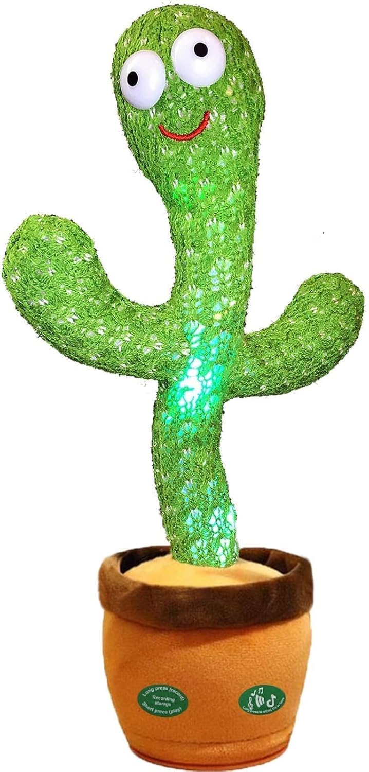 Dancing Talking Cactus Mimicking Toy,Talking Repeat Singing Sunny Cactus Toy 120 Pcs Songs for Baby 15S Record Your Sound Sing+Dancing+Recording+LED