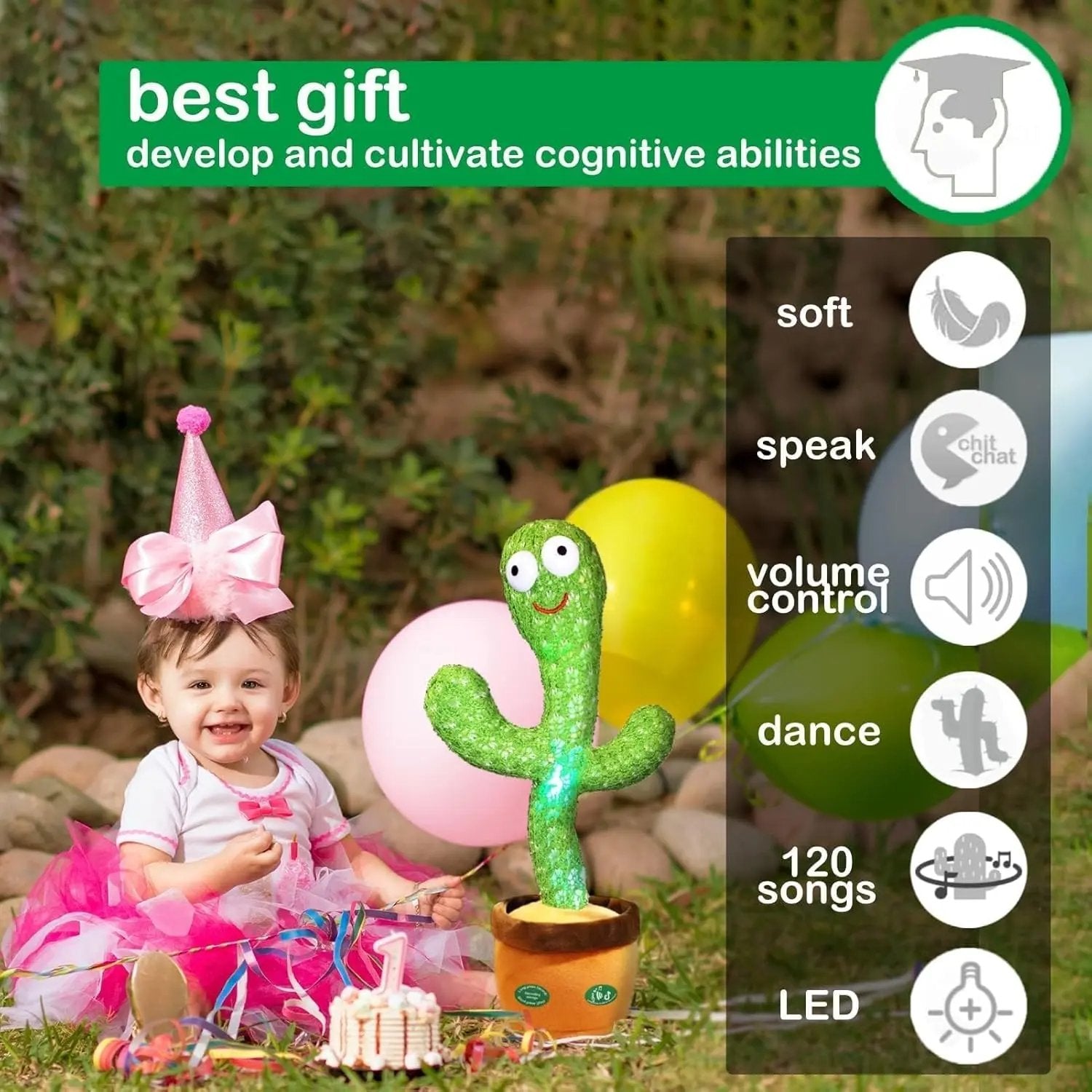 Dancing Talking Cactus Mimicking Toy,Talking Repeat Singing Sunny Cactus Toy 120 Pcs Songs for Baby 15S Record Your Sound Sing+Dancing+Recording+LED AnyCustomproduct