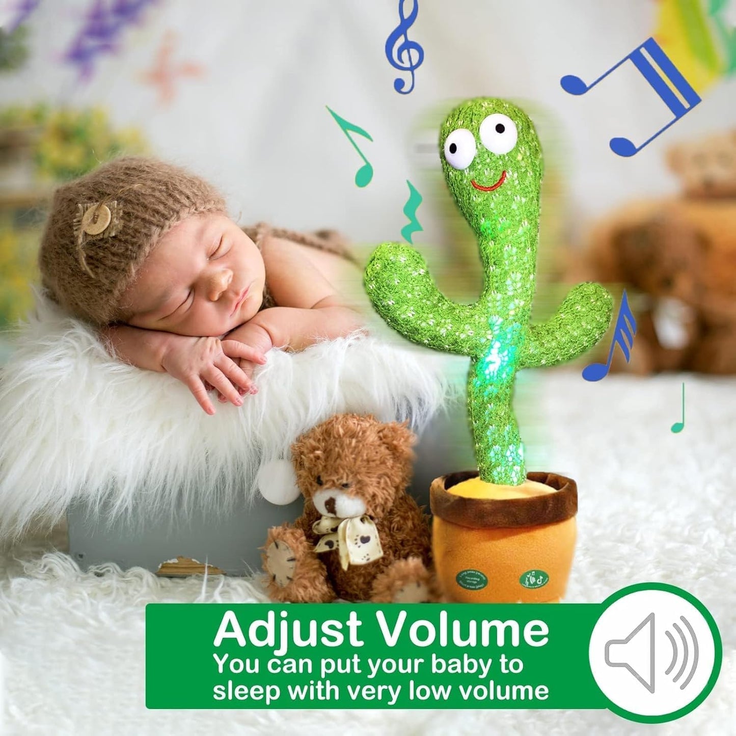 Dancing Talking Cactus Mimicking Toy,Talking Repeat Singing Sunny Cactus Toy 120 Pcs Songs for Baby 15S Record Your Sound Sing+Dancing+Recording+LED