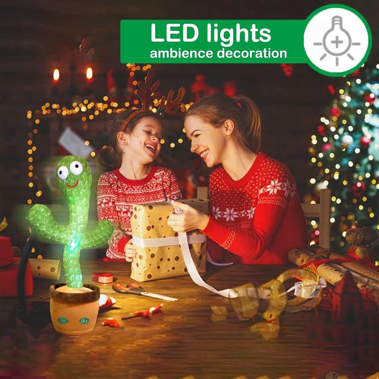 Dancing Talking Cactus Mimicking Toy,Talking Repeat Singing Sunny Cactus Toy 120 Pcs Songs for Baby 15S Record Your Sound Sing+Dancing+Recording+LED