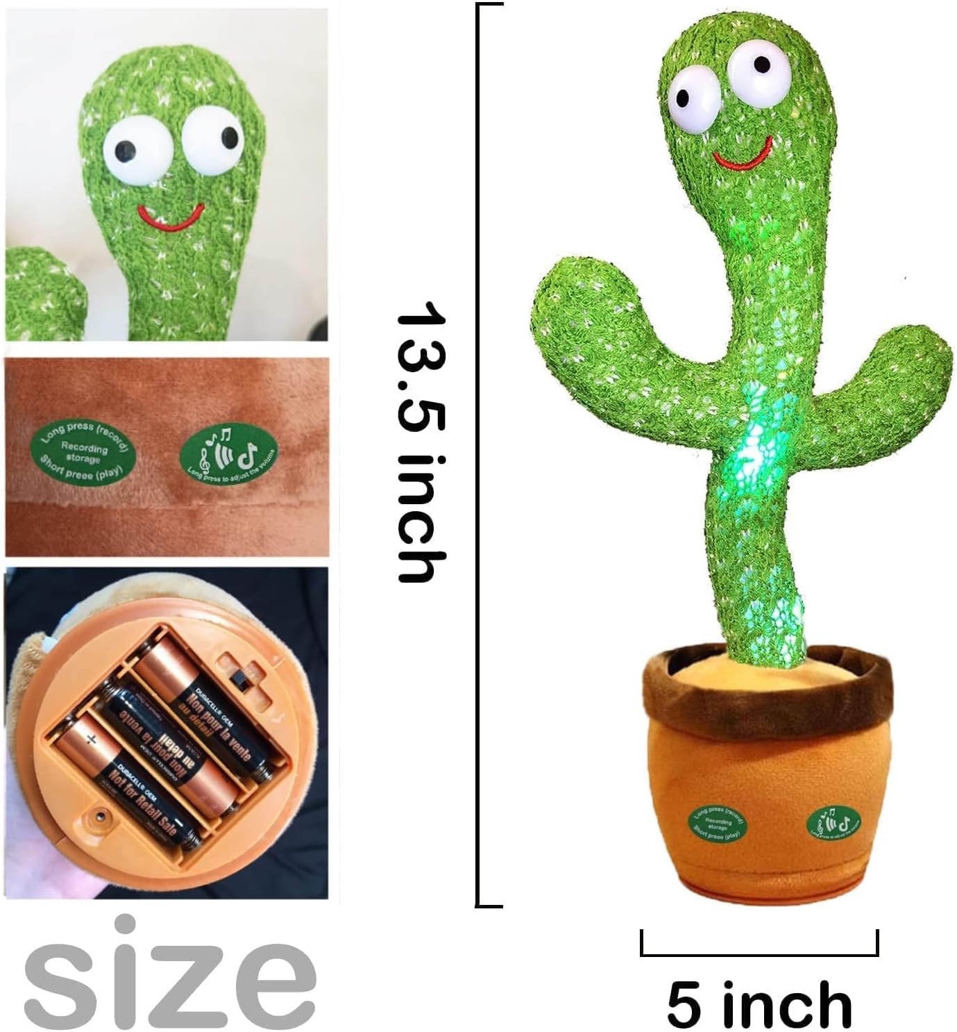 Dancing Talking Cactus Mimicking Toy,Talking Repeat Singing Sunny Cactus Toy 120 Pcs Songs for Baby 15S Record Your Sound Sing+Dancing+Recording+LED